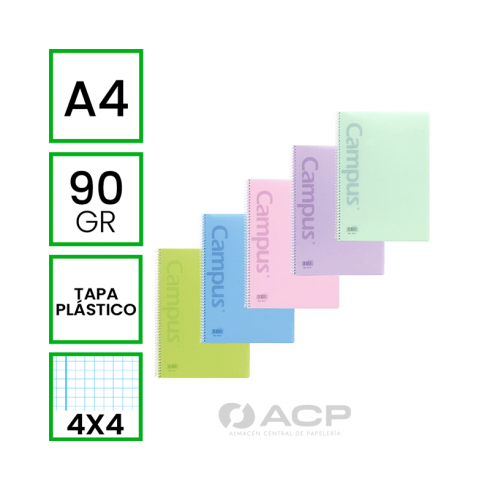 BLOC ESPIRAL A4 CAMPUS TAPA POLIPROPILENO 90GR 4MM